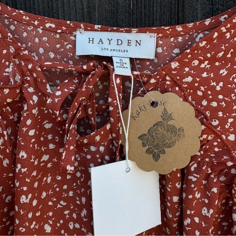 Hayden Orange Bishop Sleeve Blouse with Tie Front - Picture 12 of 14